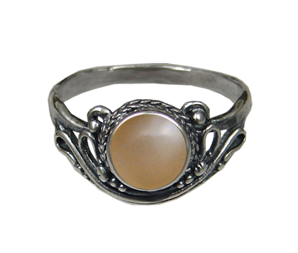 Sterling Silver Ring with Peach Moonstone Size 9